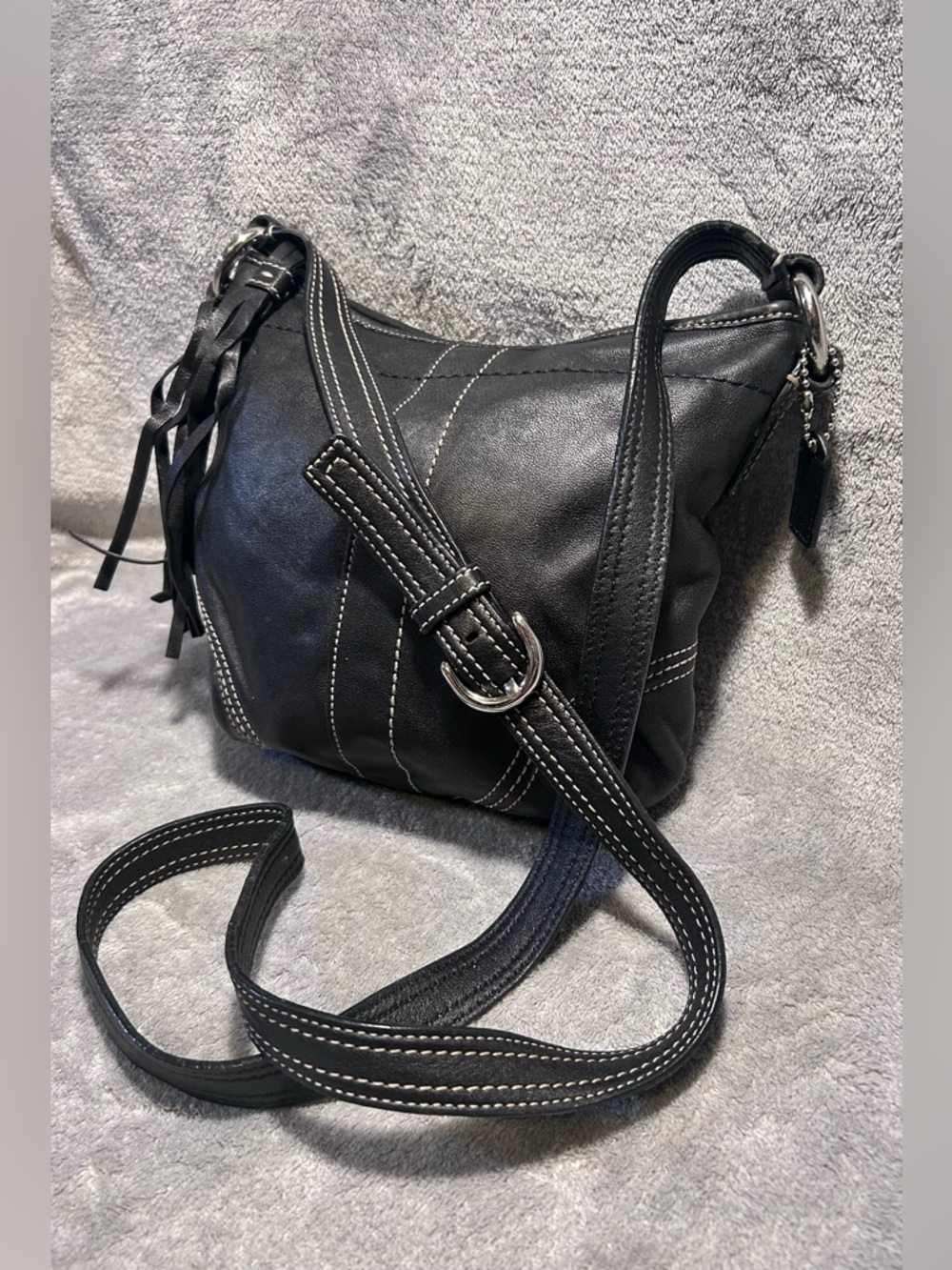 Coach Soho Black Leather Tassel Crossbody Hobo - Picture 2 of 11